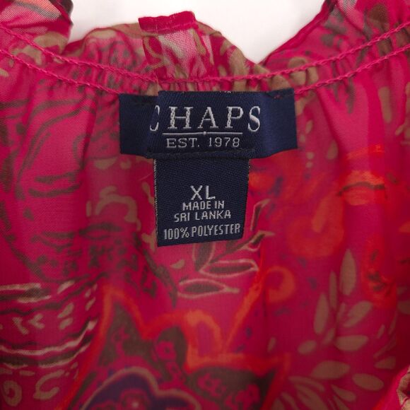 Chaps NWOT paisley chiffon peasent top Size XL red pink w/ tank top Boho peasant - Picture 5 of 10